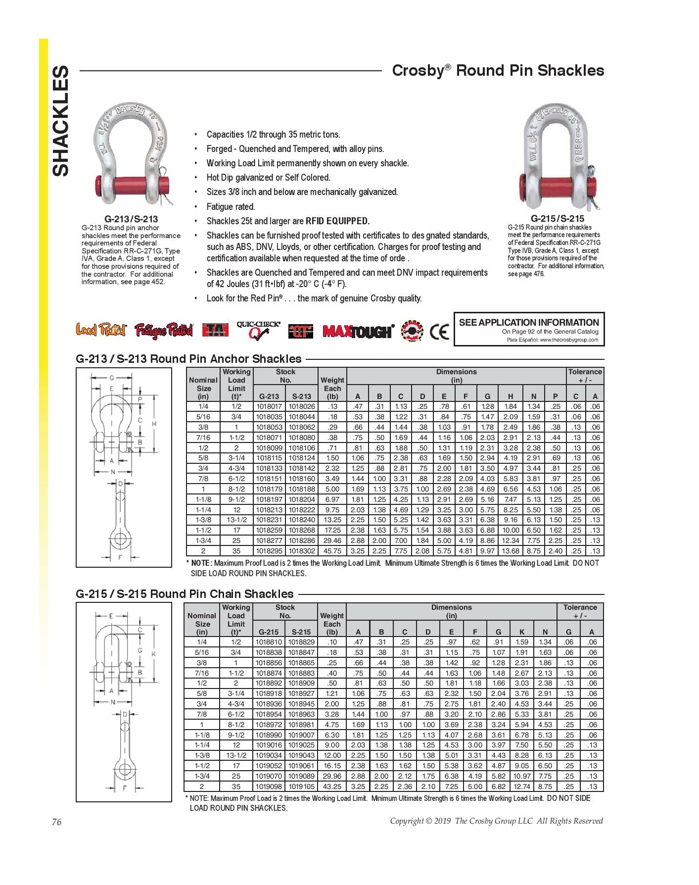 Crosby Shackle Dimensions